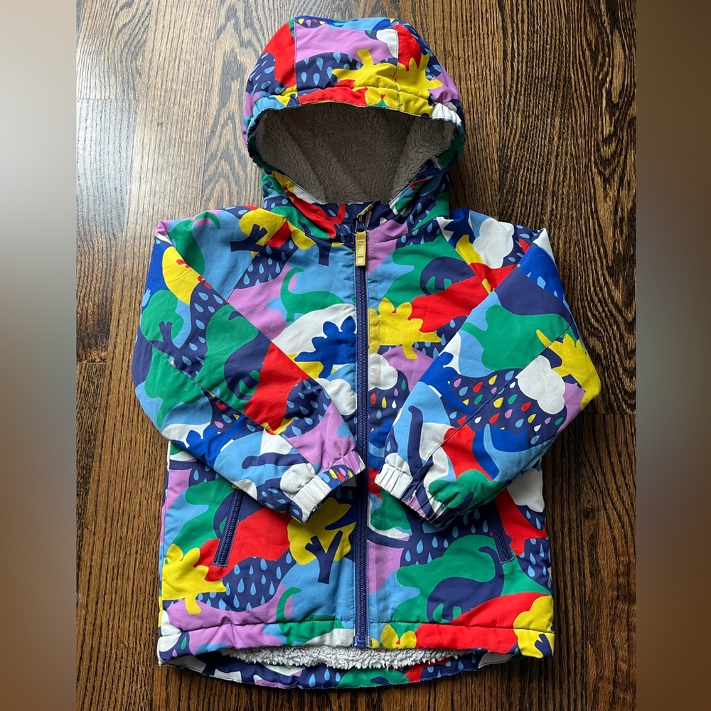 Mini Boden Dinosaur Cosy Sherpa lined Anorak (3-4Y)